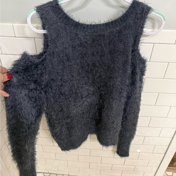 Moth by Anthropologie Charcoal Off-the-Shoulder Fuzzy Sweater - M - Picture 2 of 4